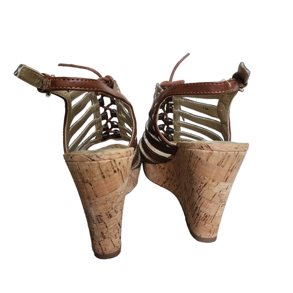 Guess Brown Gladiator Lace Up Cut Out Slingback Platform Wedge Heels size 7.5 - Picture 8 of 8